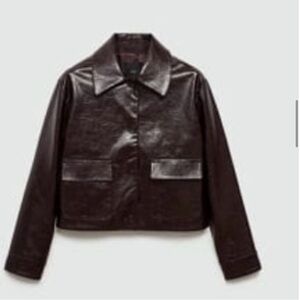 Women's Mango Burgundy Textured Leather Jacket